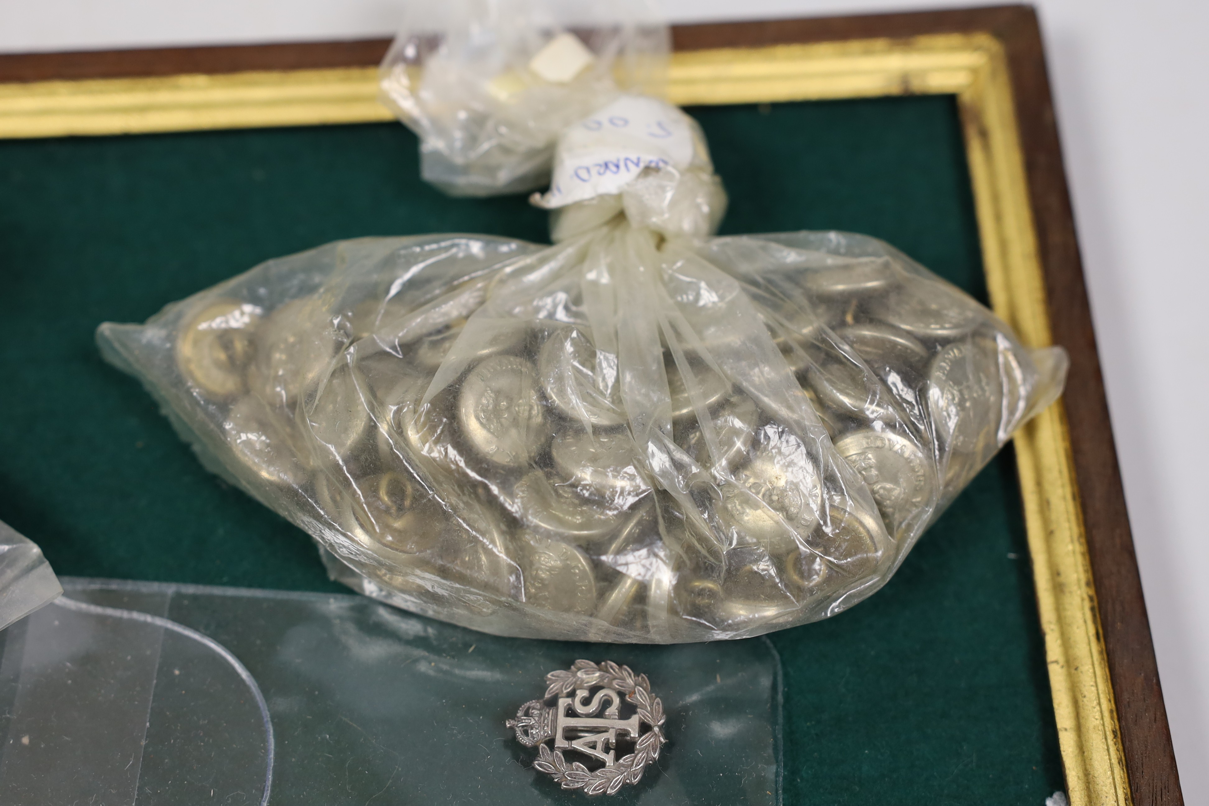 A collection of miniature medals, Victoria to George VI, Civil Defence and Edward VI's military buttons etc